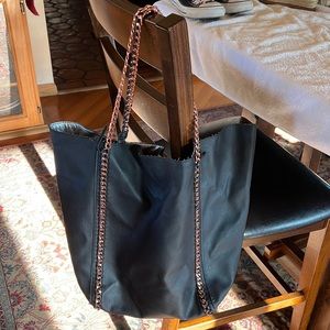 Black and copper large tote bag